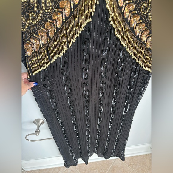 Rosita vintage black silk fully beaded and sequined long-sleeve evening gown 3X - Picture 5 of 16